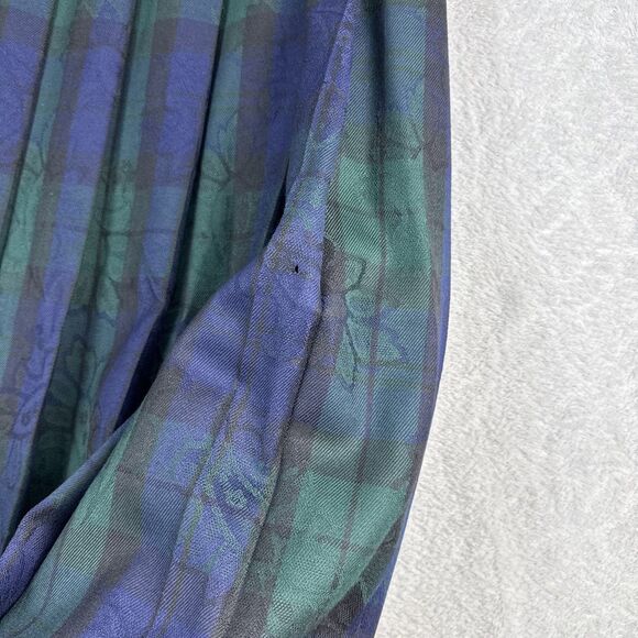 Vtg Pendleton 100% Wool Pleated Skirt 16 Blue Green Tartan Plaid Floral Academia - Picture 6 of 13